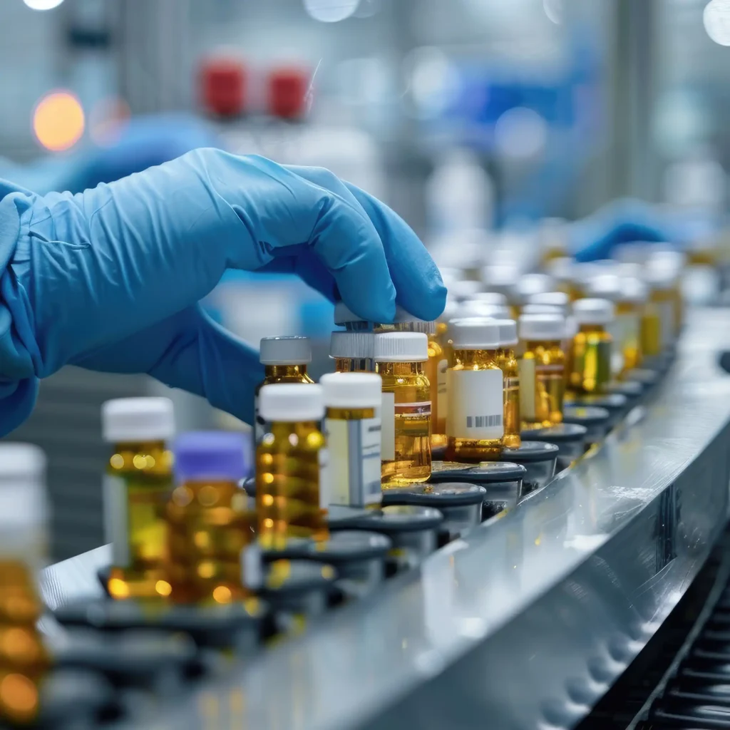 Medical vials on production line
