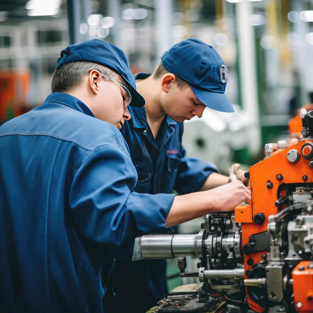 Skilled individuals operating various machine